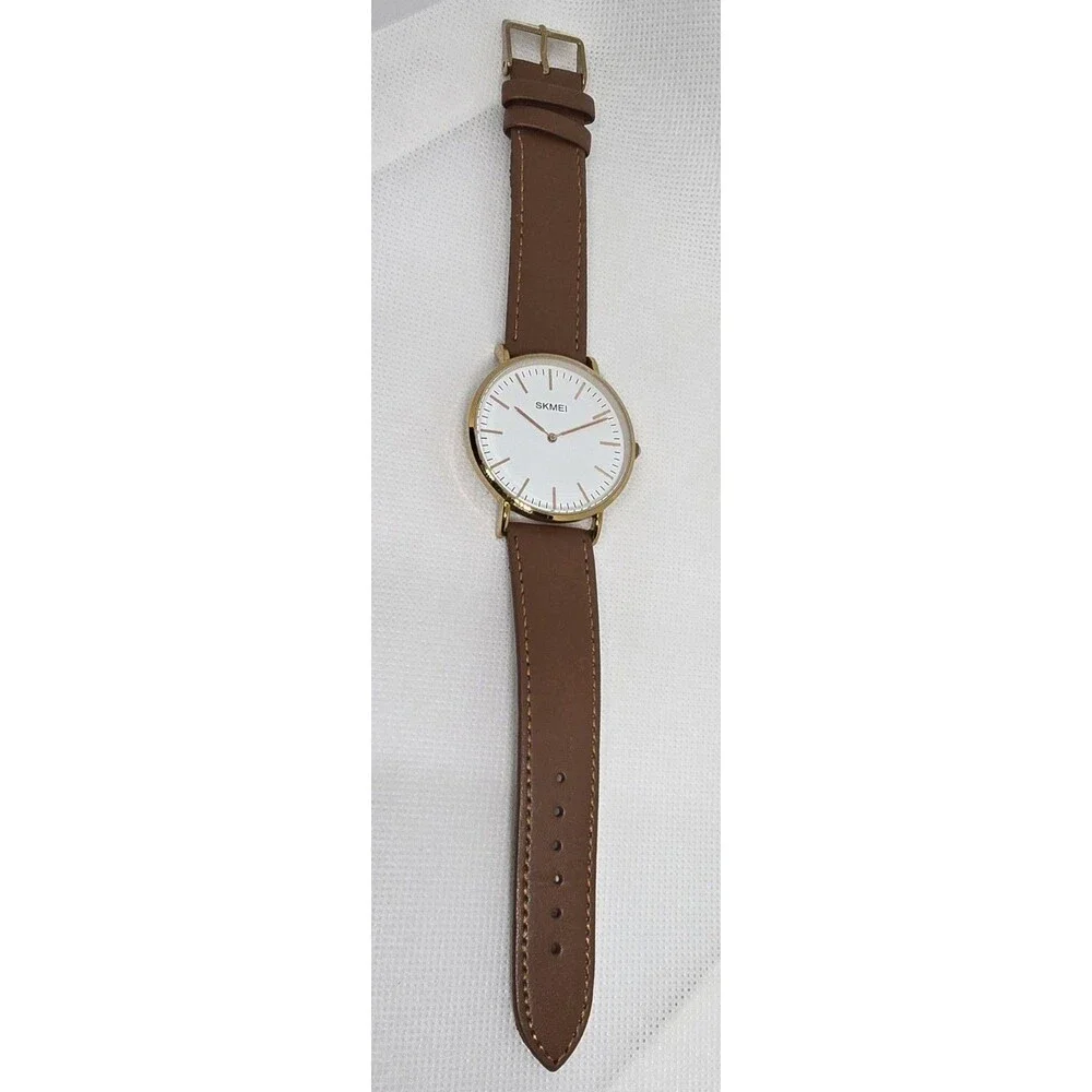 Mens Skmei Classic Dress Round Gold Tone Case White Dial Brown Strap Watch 13 - Picture 6 of 9